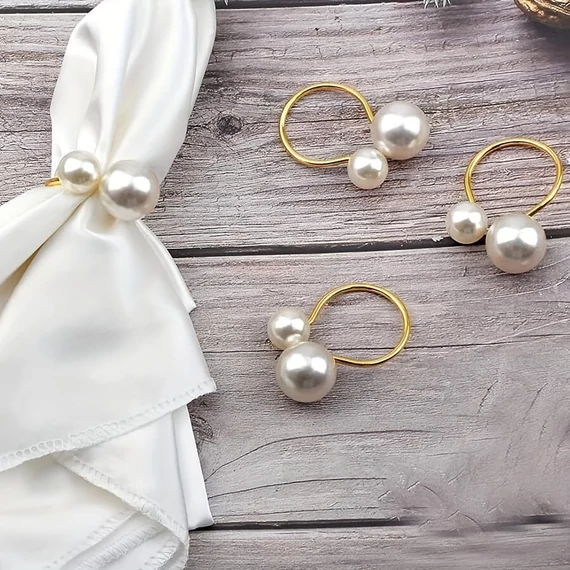 Elegáns 15 darabos Gyöngyös Szalvétagyűrű Készlet